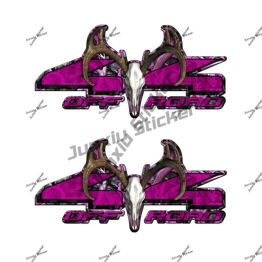 

2 Pieces 4x4 Off Road Pink Camo Buck Skull Decals Outdoor Waterproof Vinyl Stickers for car Truck Fuel Tank Electric Scooter