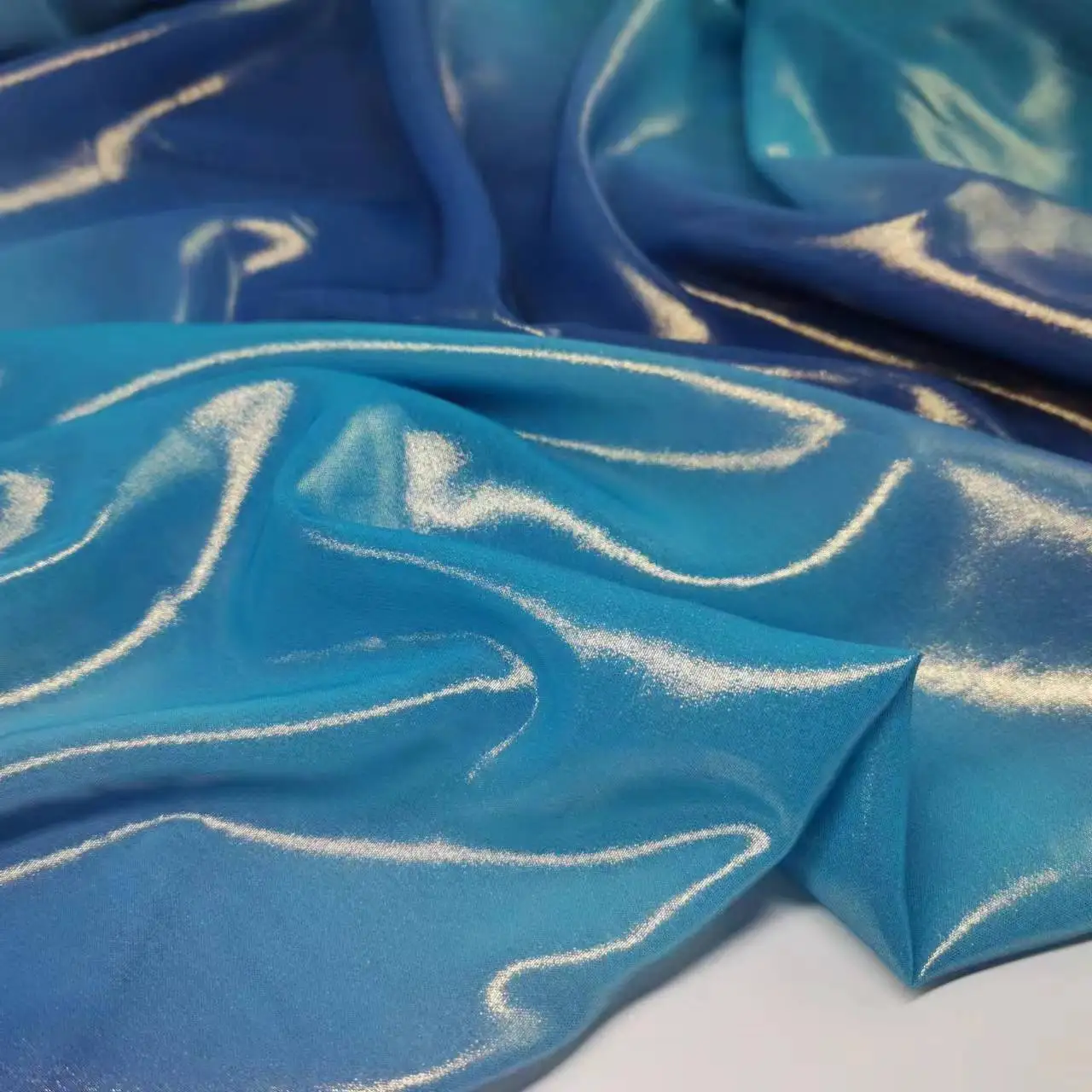 Bronzing Ombre Blue Craft Dress Fabric 75D Chiffon Shiny Wedding Costume DIY Sewing Cloth Tissue