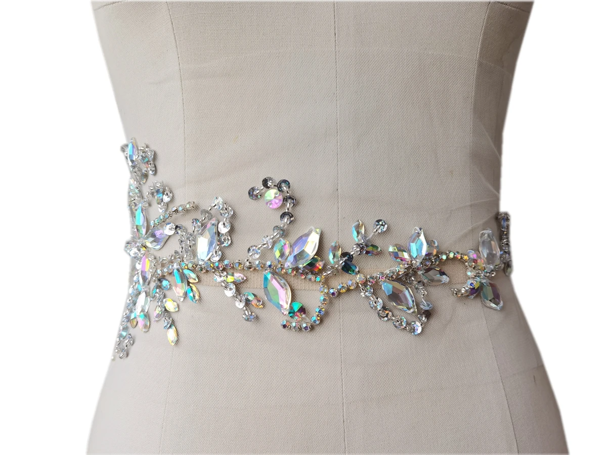 5 Colors Luxury Handmade Rhinestone Hot Diamond Material 32*12cm Tulle Apparel Decoration Party Dress Predecessor Waist Fabric