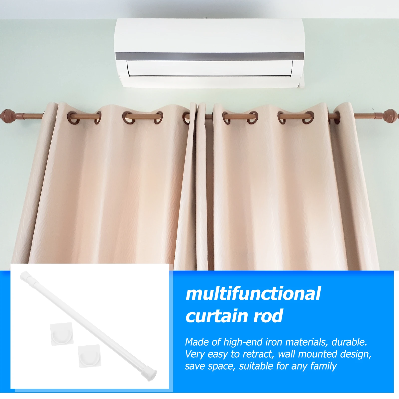 

1Set Telescopic Clothes Drying Rod Heavy Duty Iron Adjustable No Punching Wall Mounted Multi Function Closet Rail for Bathroom