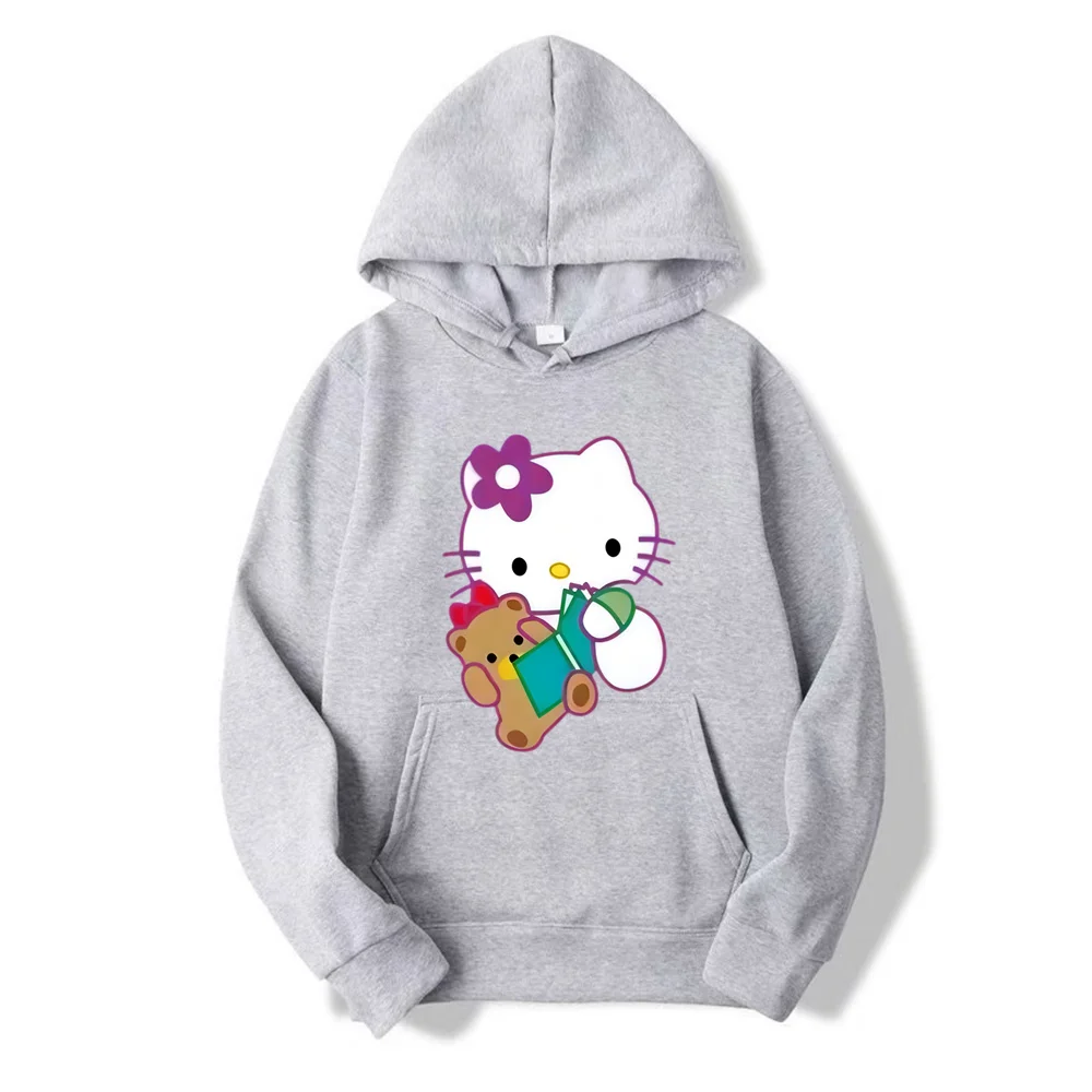 2024 New Casual Women's Sweatshirts Sanrio Hello Kitty Kawaii Tops for Women Cute Hoodies Fashion Harajuku Long Sleeves