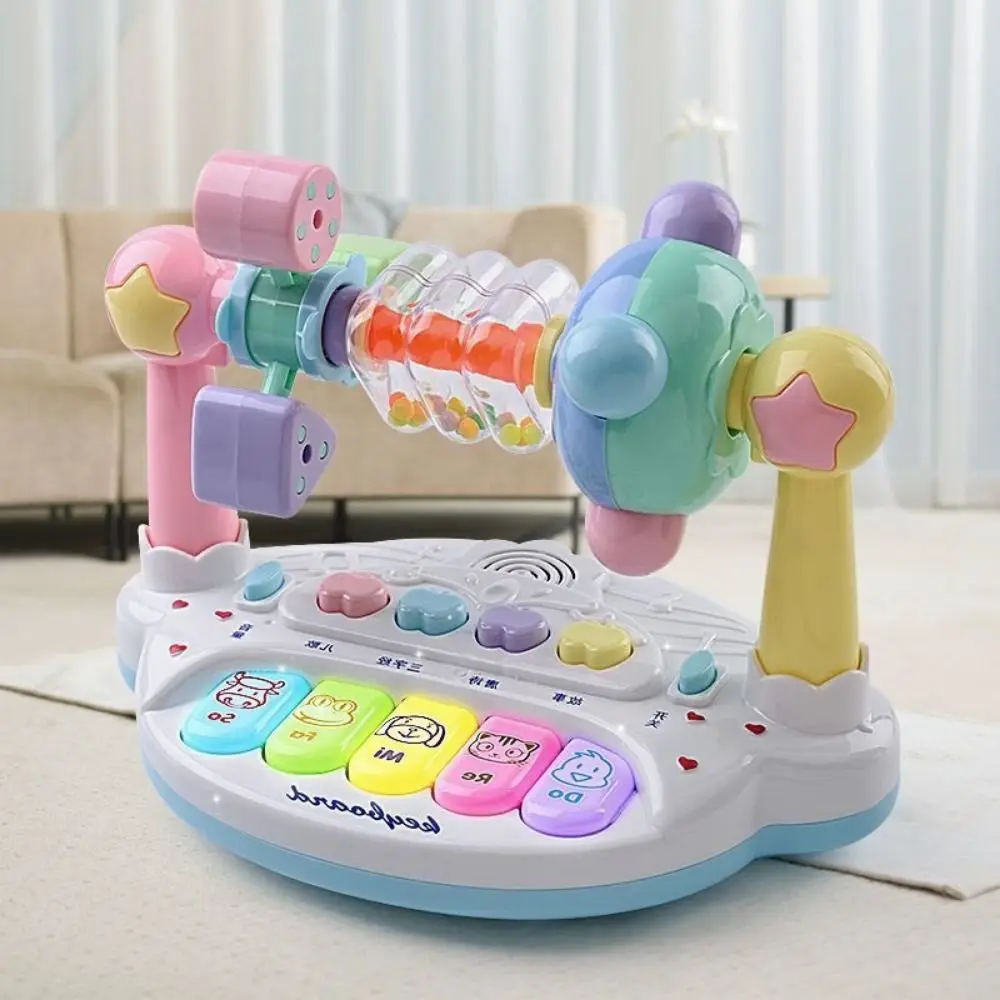 Interactive Baby Music Piano Toy with Light Sound Animals Sounding Rotating Music Piano Music Instrument 5 Keys Keyboard