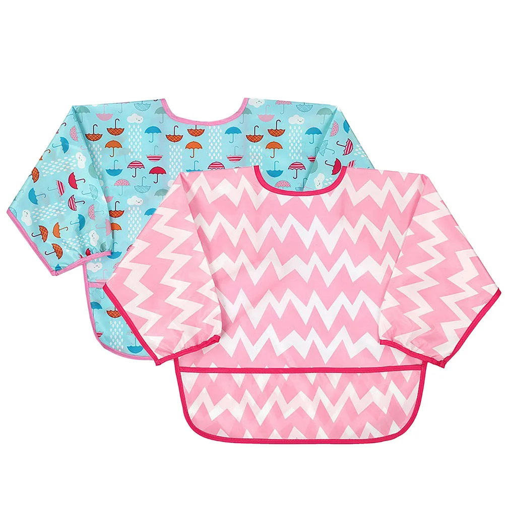 

2 шт. детские водонепроницаемые фартуки с длинными рукавами, дышащие многоразовые детские фартуки для еды, рисования, приготовления пищи, отдыха на открытом воздухе, случайные