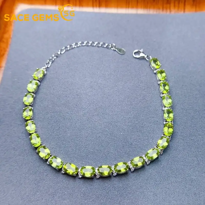 

SACE GEMS Новые браслеты из стерлингового серебра 925 пробы 4*6 мм из натурального драгоценного камня перидота для женщин, помолвка, коктейльная вечеринка, ювелирные украшения