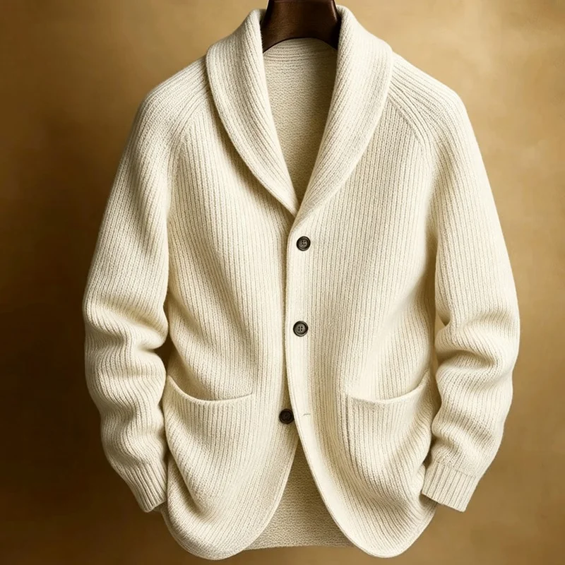 2026 Autumn Men Vintage Loose Shawl Collar Knit Cardigan, 3‑Button Casual Sweater Jacket With Pockets