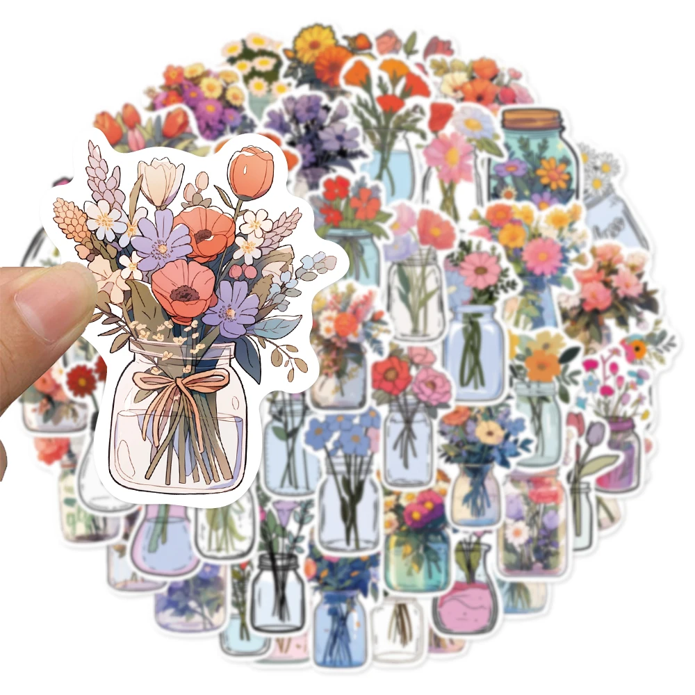 50PCS Vase Bottle Flower Graffiti Stickers DIY Manual Scrap Book Notebook Water Cup Luggage Skateboard Stickers