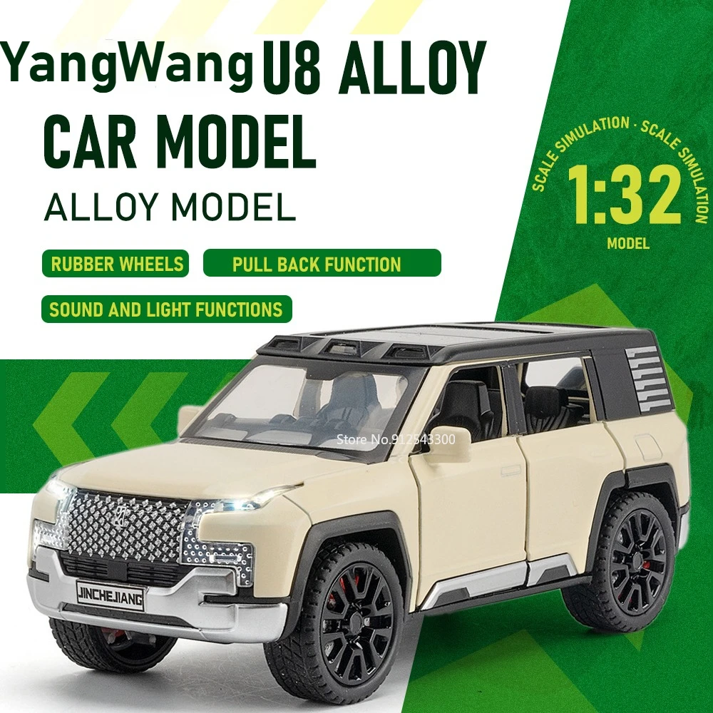 

1:32 YangWang U8 PRADO Model Car Toy Doors Opened Sound Light Cars Pull Back Rubber Tires Vehicle for Kids Holiday Presents