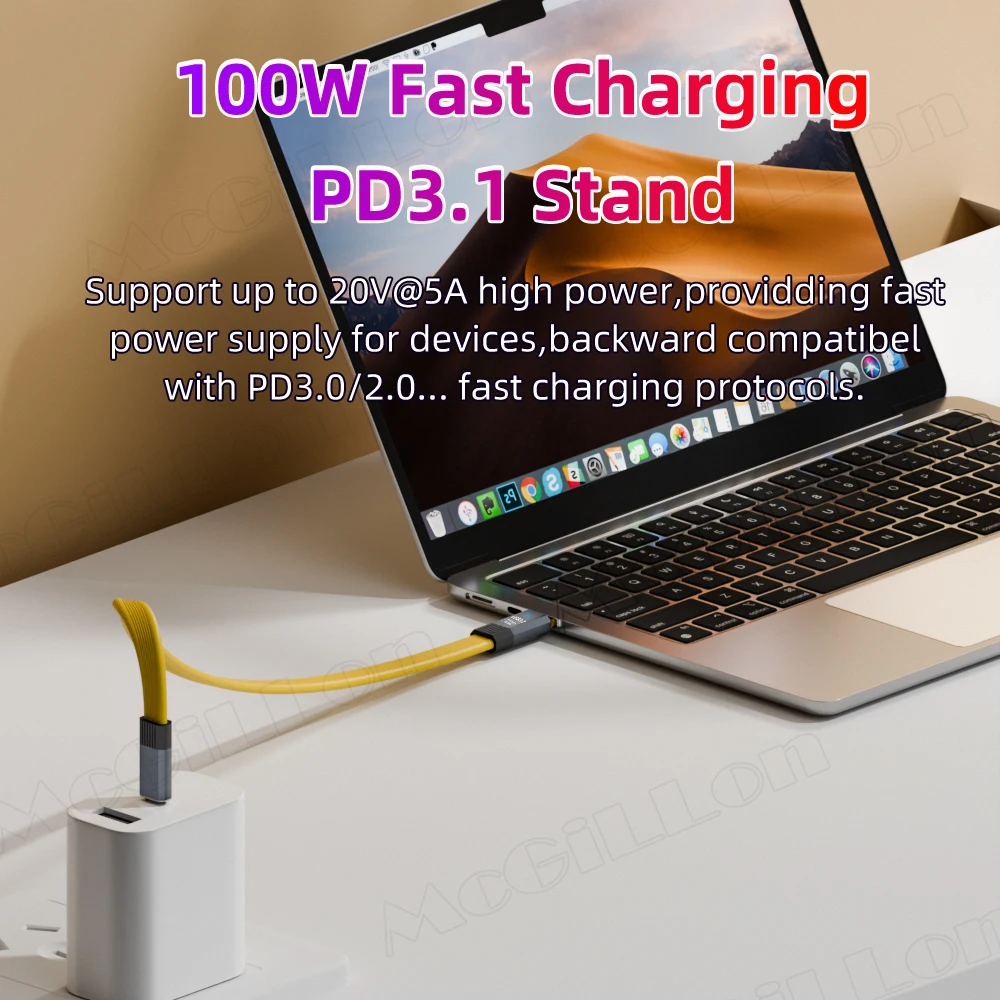 USB3.2 10Gbps Type C to Type-C Flat Data Cable ThunderBolt3 PD100W 5A USB-C Wire For iPhone 15 Pro MacBook Samsung Xiaomi Huawei