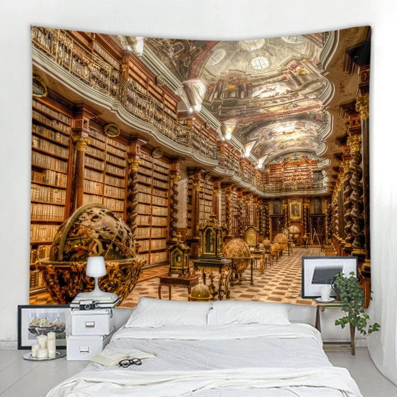 Art Wall Hanging Mystery Library Tapestry Vintage Bookshelf Digital Printing  Whole Book