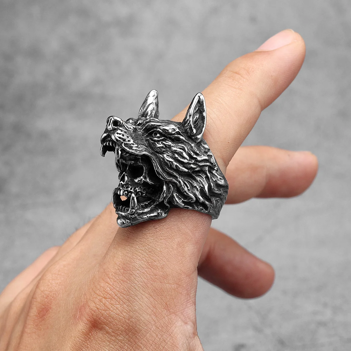 Stainless Steel Men Rings Viking Wolf Animal Skull Punk For Women Biker Fashion Jewelry Halloween Creativity Gift Wholesale