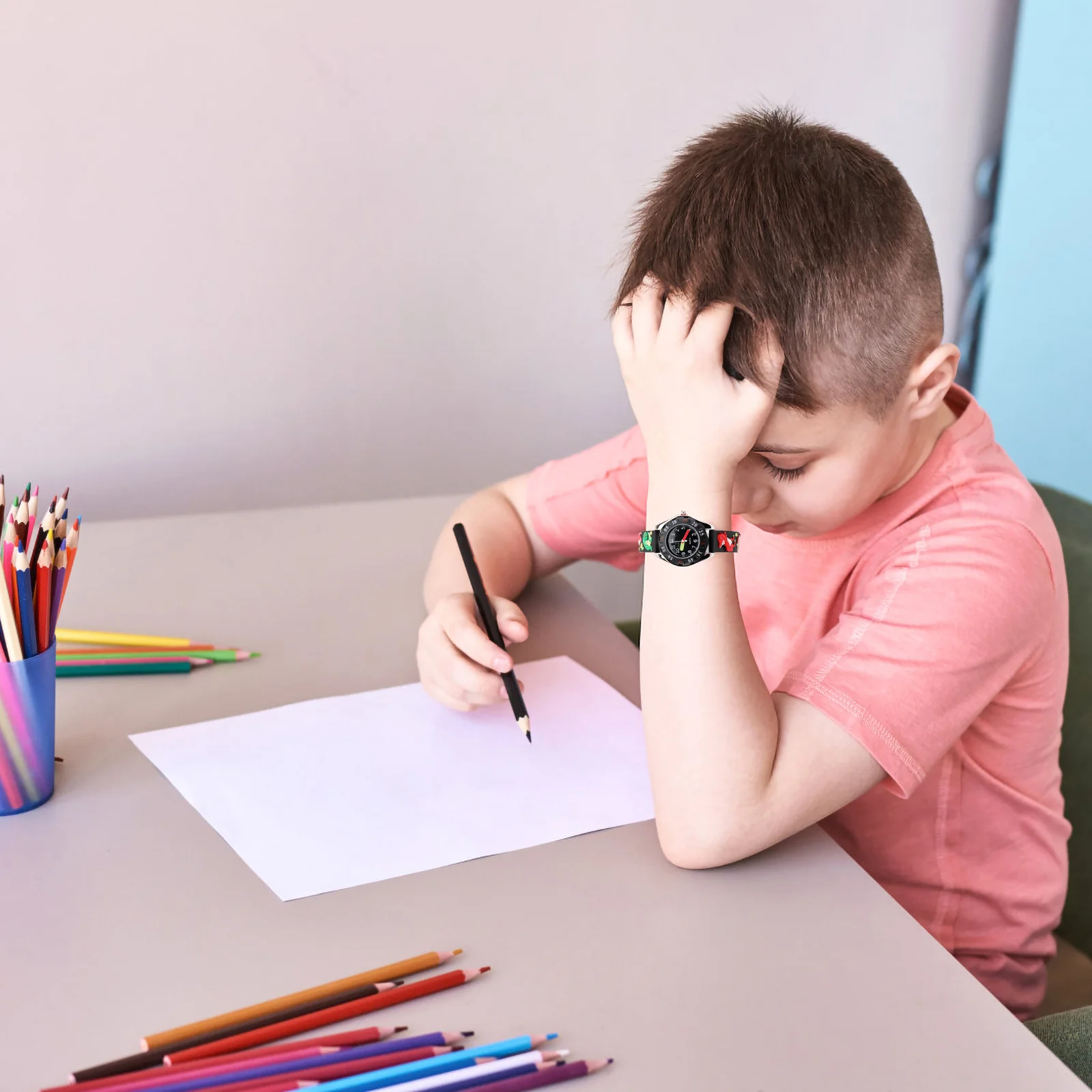 's 3D Cartoon Silicone Watch Waterproof Quartz Movement for Time Learning Tool Gift Dinosaur Black