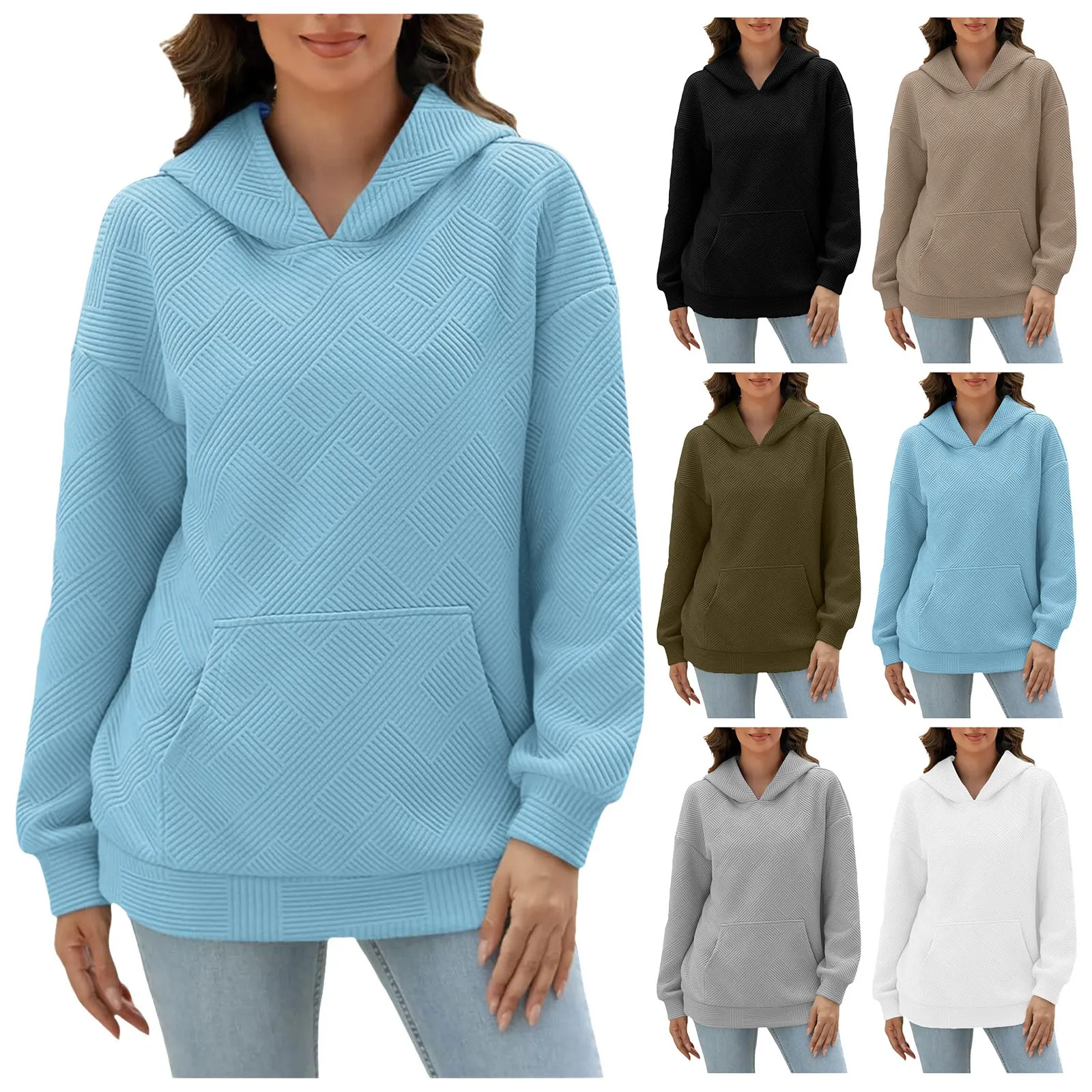 

Women Autumn Sweatshirts Hoodie Long Sleeve Clothes Tops With Casual Pocket Woman Hoodies Solid Color Fashion Y2K Pullover