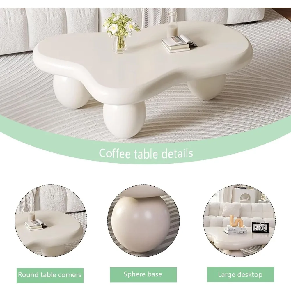 Modern Coffee Table Cloud Shape Low Coffee Table Cartoon Irregular Indoor Tea Table with 3 Ball Leg for Living Room Bedroom