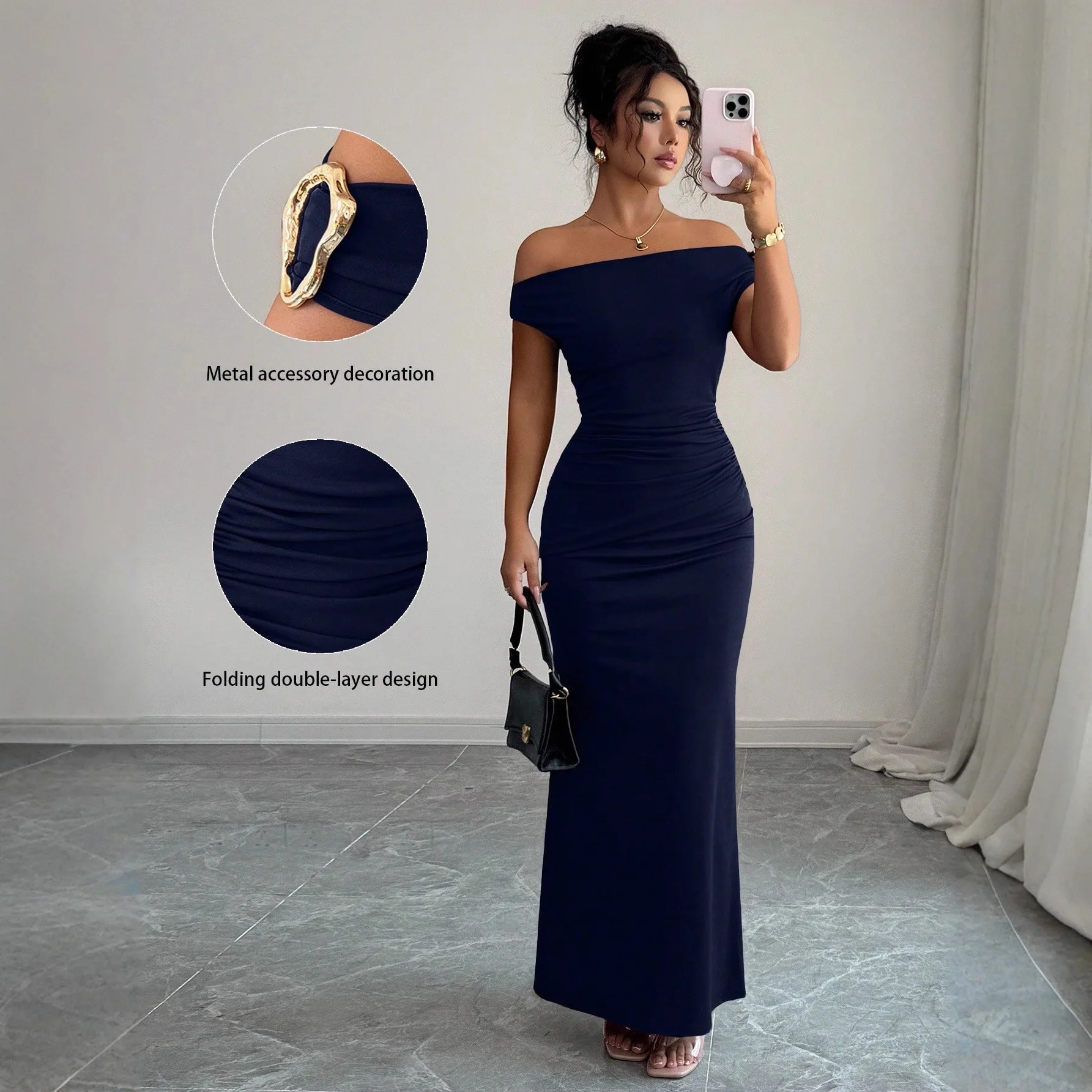 

2026 Autumn Women's New Off-Shoulder Boat Neck Dress Sexy Elegant Long Skirt Evening Gown for Women