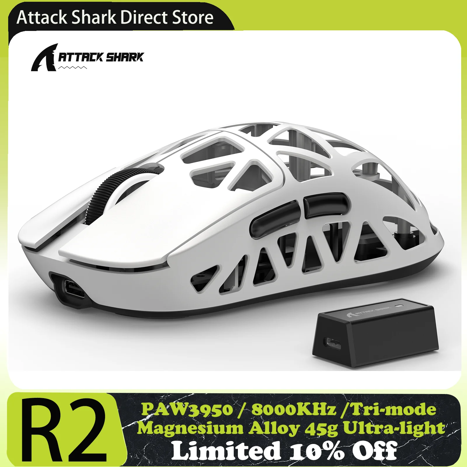 Imagem -01 - Mouse para Jogos Attack Shark r2 Liga de Magnésio Paw3950 Modo Triplo 8000 hz 42000 Dpi 45g Ultraleve Microinterruptores Ópticos Omron mouse para jogos attack shark r2 liga de magnesio paw3950 modo triplo 8000 hz 42000 dpi 45g ultraleve microinterruptores opticos omron 01