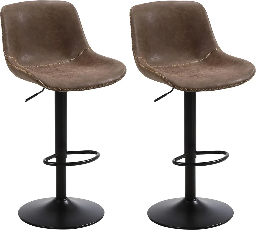 

Bar Stools Set of 2, Swivel Counter Height Barstools with Back, Adjustable Modern Bar Chairs, Tall Armless PU Leather Kitchen