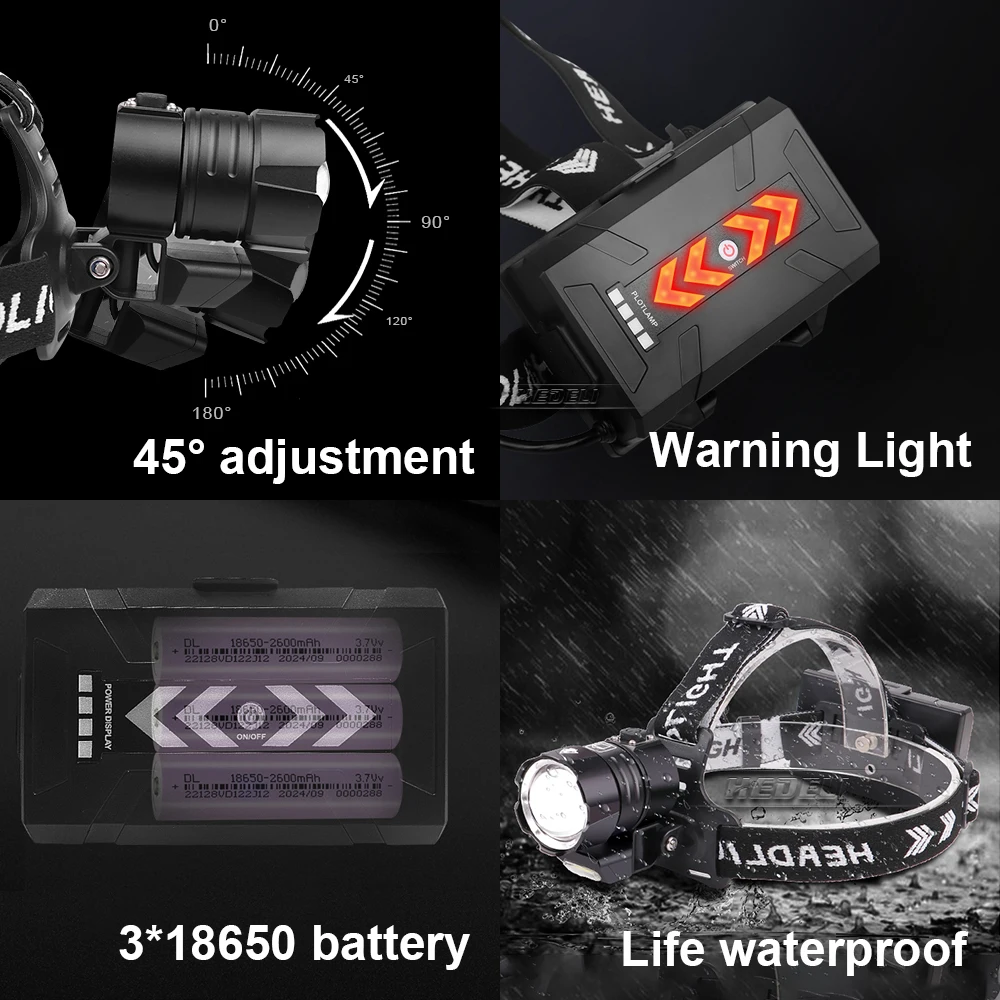 2025 أحدث ترقية XHP360 كشافات قوية المصباح 18650 عالية الطاقة رئيس مصباح يدوي XHP160 USB أضواء مصباح الرأس القابلة لإعادة الشحن