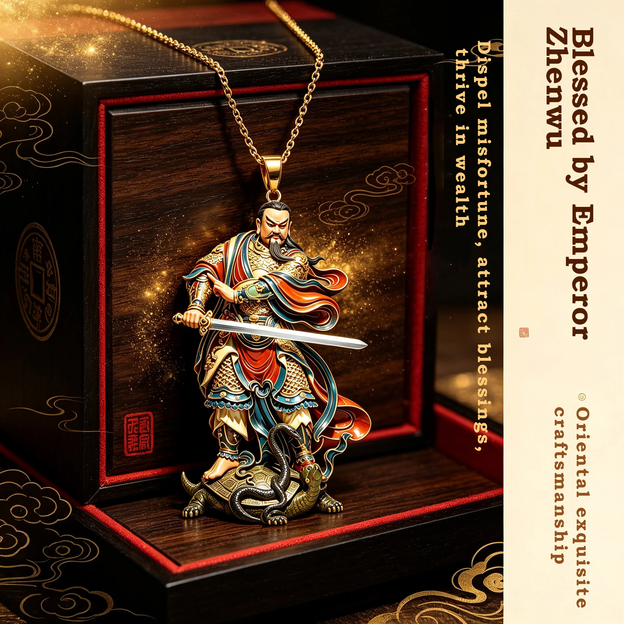 Zhenwu Emperor Metal Pendant Necklace Wudang Mountain Xuantian God Taoist Amulet Peace Protection Chinese Style Souvenir Lucky