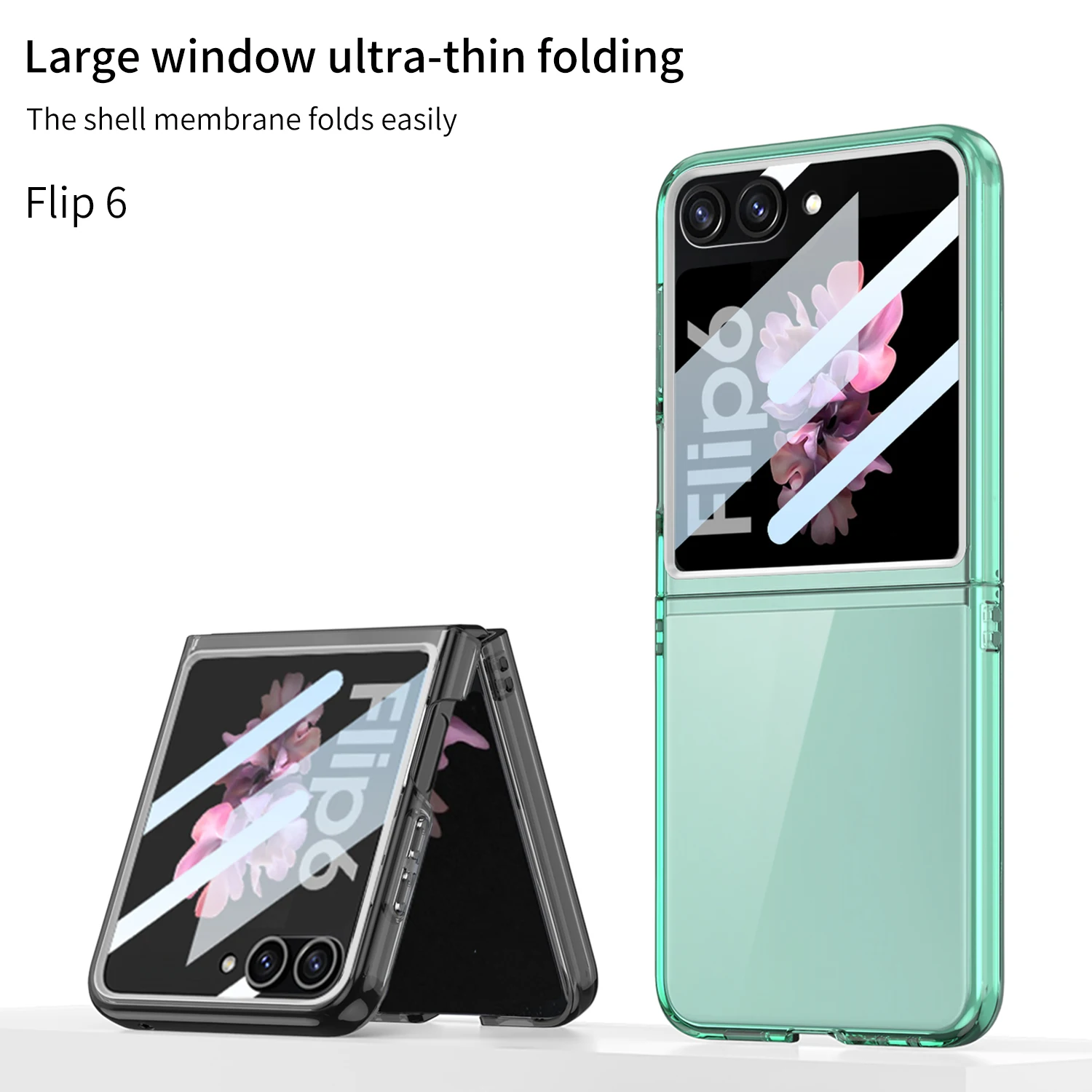 Luxuriöse, transparente, ultradünne PC-Hülle für Samsung Galaxy Z Flip 6 5 ZFlip6 Flip5 360, integrierte Displayschutzfolie, stoßfeste Abdeckung