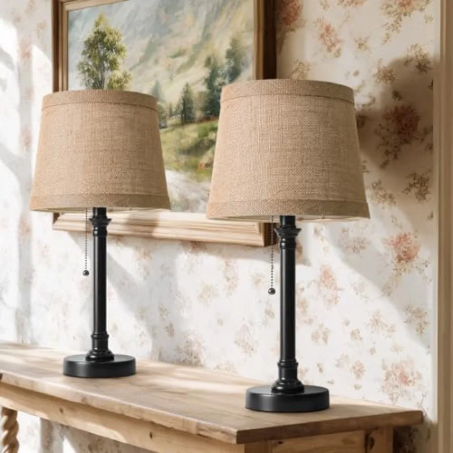 

Набор из 2 настольных ламп 19,5 дюймов с выключателем на цепочке, прикроватные лампы в стиле фермерского дома с уникальным натуральным абажуром, маленькие лампы