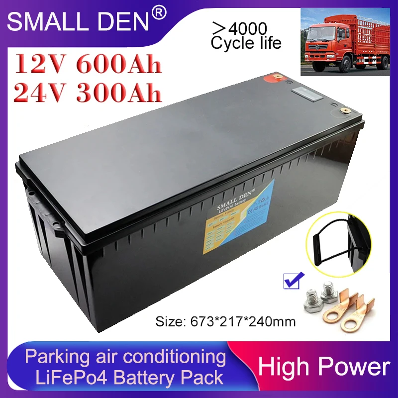 New 12V 600Ah 24V 300Ah LiFePO4 Battery Pack Built-in BMS For 12.8V 25.6V E-Boat EV RV forklift inverter golf cart Solar Campers