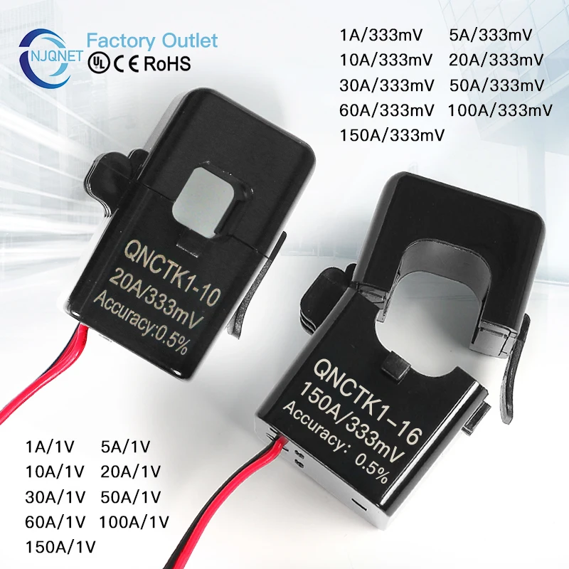 Split Core Current Transformer Open Type QNCTK1-10 30A 1V 150A 0.333V 10A 333mV 50A 100A AC Current Sensor Clamp CT