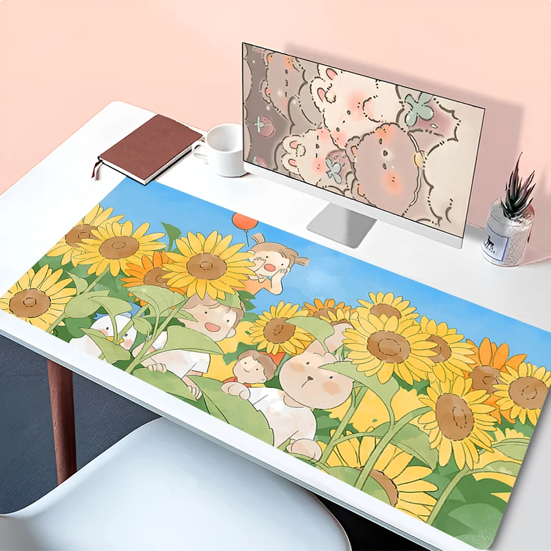 

Sunflower Cute Large Bunny Gaming Mouse Pad Green Botany Computer Gamer Tablet Pad Anime Keyboard Mousepad Rubber Play Mice Mat