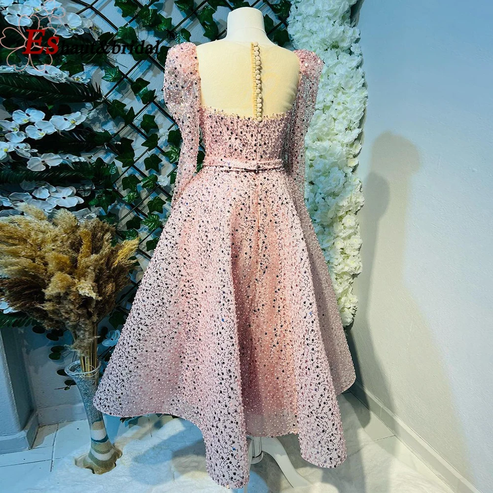 Elegant Dubai Pink Evening Dress for Women 2024 O Neck Aline Beads Ankle Length Formal Prom Wedding Party Gowns Customized