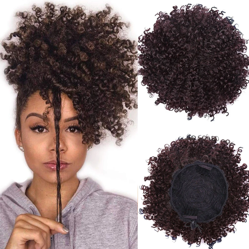 

Short Curly Drawstring Ponytail for Women Synthetic Kinky Curly Ponytail Hair Extensions 8inch Afro Curly Hairpieces Fake Tail