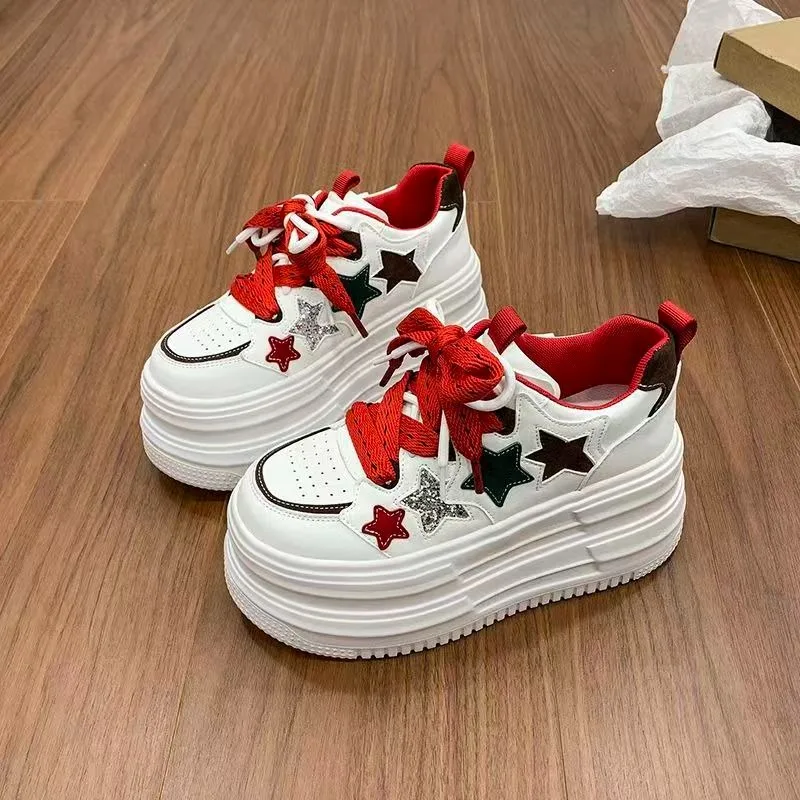 

8cm Comfortable Platform Sneakers for Women Genuine Leather Women Vulcanized Shoes Platform High Heels Casual Shoes