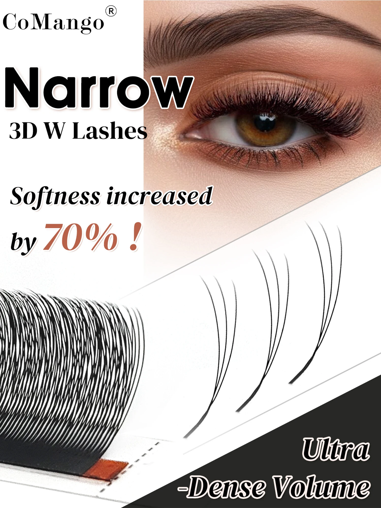 CoMango V-förmige, kleinere Öffnung, 3D-Wimpern, vorgefertigte Volumen-Wimpernverlängerungen, schmale 3D (2.0), W-förmige, weiche, kleine, flauschige Wimpern