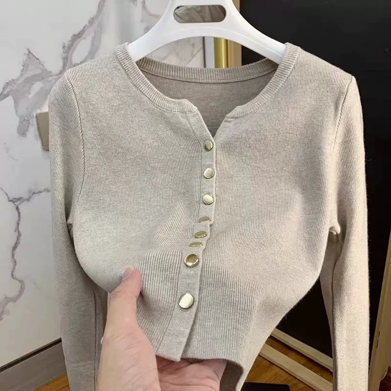 

Fashion New Women Knitted Cardigan Sweater 2025 V-neck Korean Lady Sweater All-match Female Sweater Long Sleeve Clothes Top