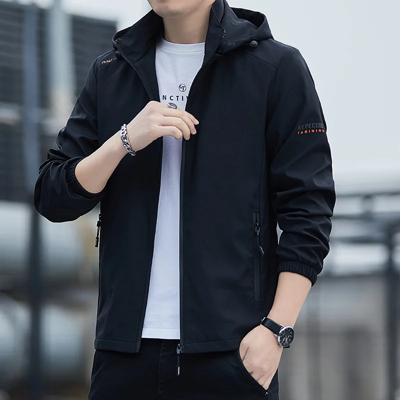 

Men's Hooded Jacket Lightweight Spring Autumn Casual Sporty Polyester Fiber Long Sleeve Pure Color Fashionable Streetwear