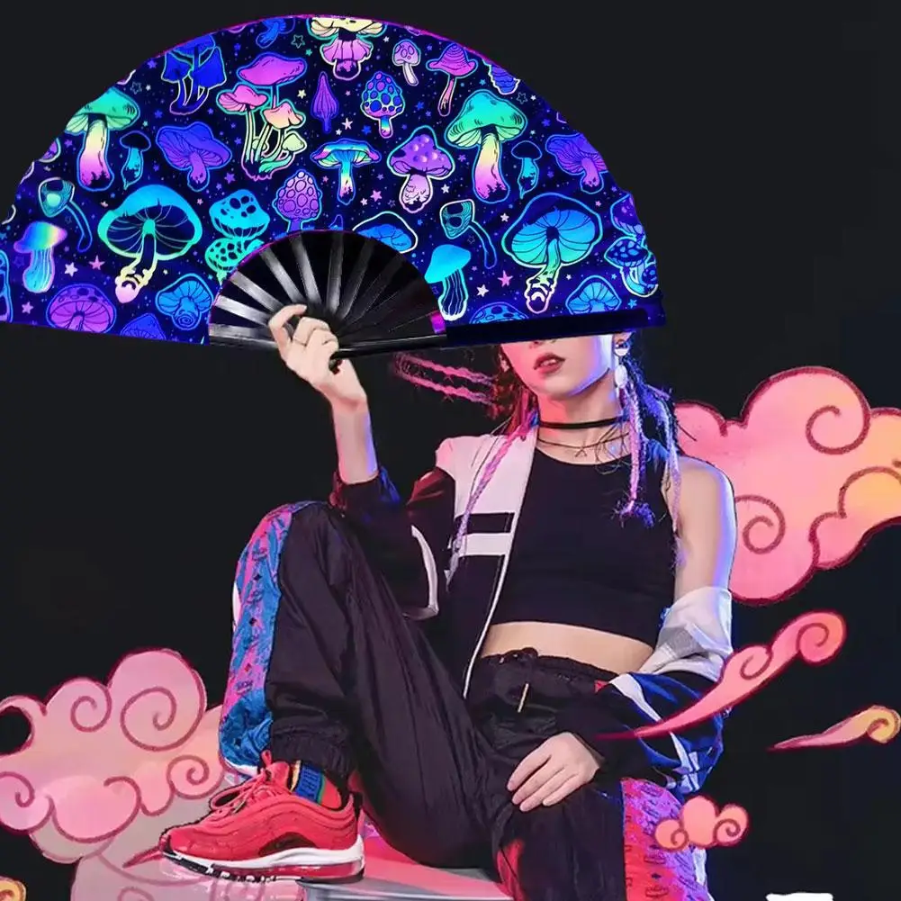 Portable Handheld Reflective Folding Fan Lightweight Little Mushroom Fan For Performance Dancing Wedding Party Decor G8g5