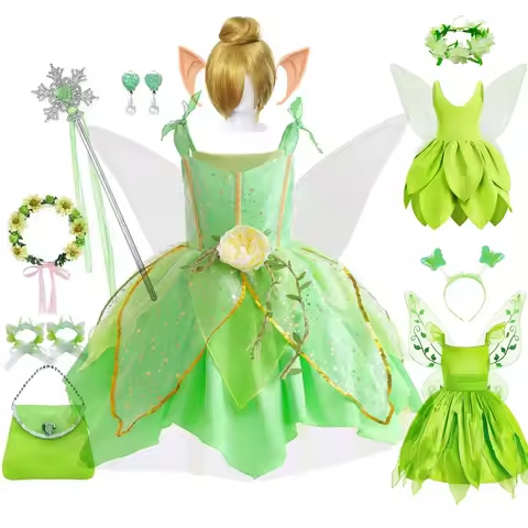 Tinkerbell Dress Girls Halloween Costumes Kids Girl Green Fairy Princess Fancy Tinker Bell Dress Birthday Party