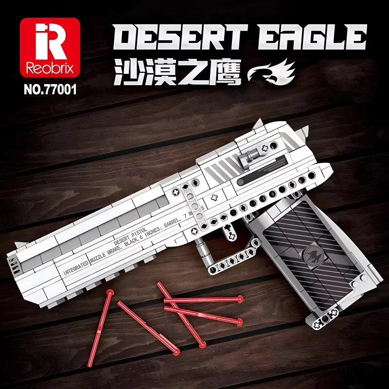 Reobrix 77001 Technical Desert Eagle Pistol Model Emissible Weapon Building Blocks Bricks Puzzle Toys Brithday Gifts For Kids