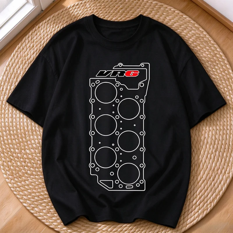 Car Engine VR6 Cylinder Head Print T-Shirt Casual Mechanic Style Streetwear Top Cotton Unisex Tee Harajuku Y2k Top