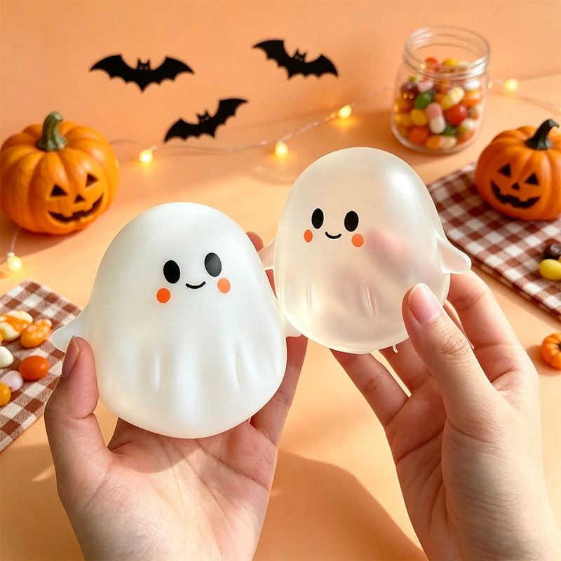 New Cute Ghost Squishy Toy Slow Rising Squeeze Stress Relief Toy Window Desktop Decor Halloween Party Favor Decoration Gifts