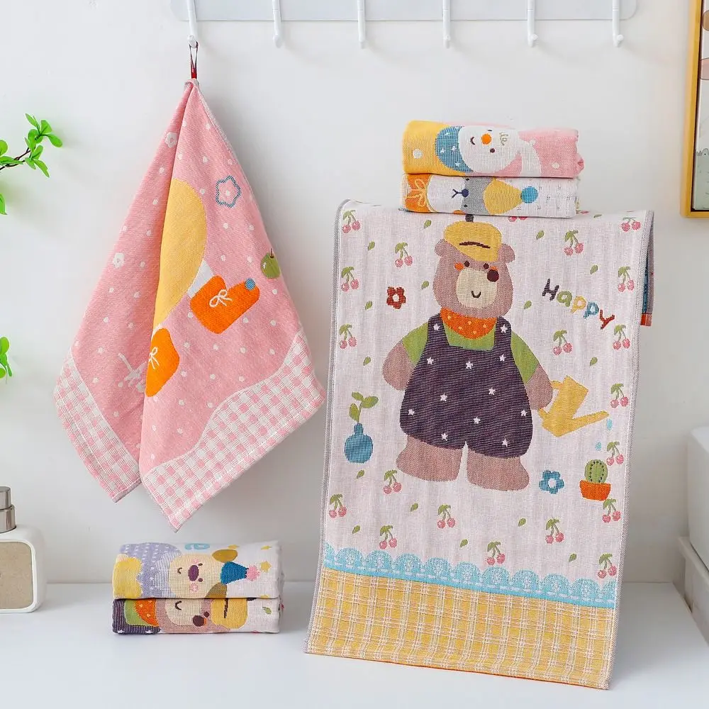 34*74cm Large Hand Towel Decorative 4 Layer Cotton Gauze Pure Cotton Dish Cloth Cartoon Quick Dry Tea Towel for Home Restaurant