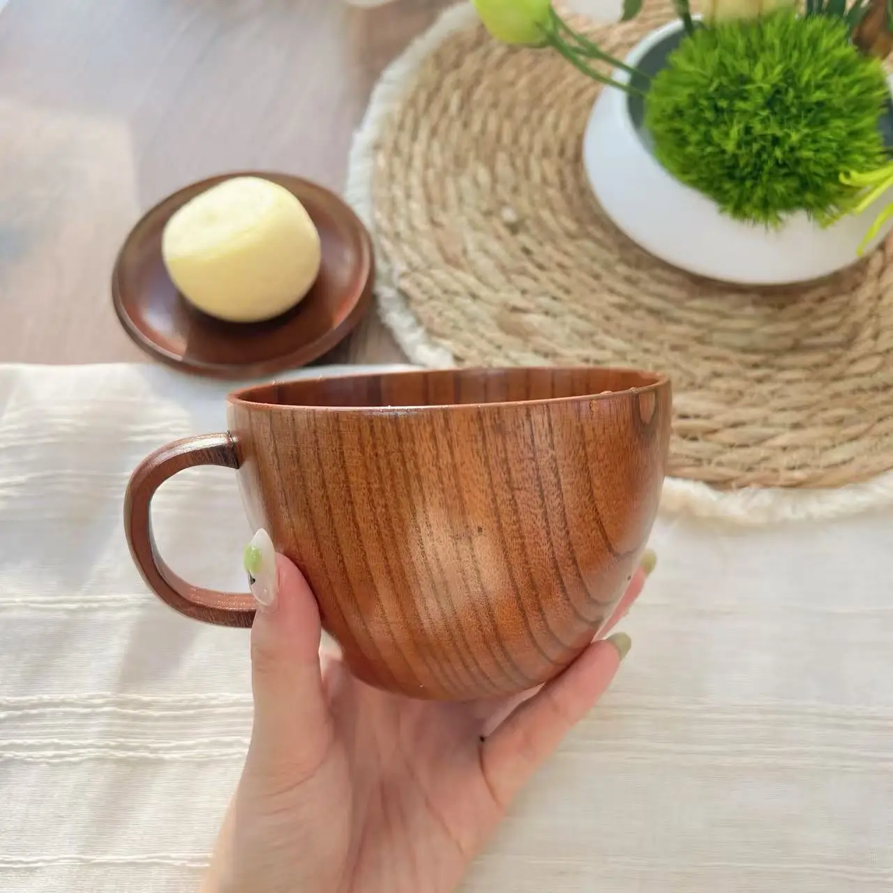 Handmade Jujube Wood Cup With Handle Eco Friendly Food Safe Natural Wooden Beer Coffee Milk Tea Drinkware Kitchen Bar Daily Use