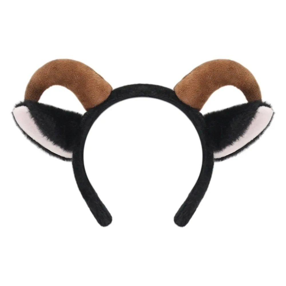 Furry Cute Sheep Horn Hair Band Soft Sweet Goat Ears Headband Creative Plush Lamb Cosplay Tail Goat Year Costume