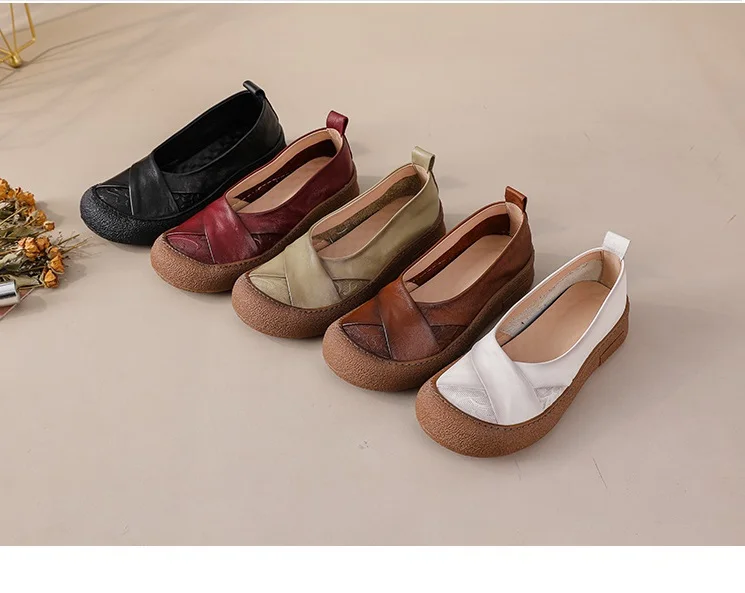 Neue Echtleder-Ballerinas für Damen, V-Ausschnitt Slip-On Schuhe, Retro-Kreuzfalt-Mokassins mit Prägungsmuster für Damen – Detail 20