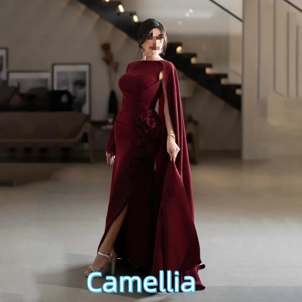 

Customized Exquisite Ruched Flower Evening Dress Charming Mermaid Prom Dress O Neck Ruffles Party Gown فساتين سهرة فخمة 2025