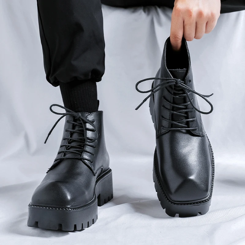 S/a New Hight Quality Street Style Ankle Boots For Men's Black Hombre Teenagers Daily Casual Party Dress Height Increasing Shoes