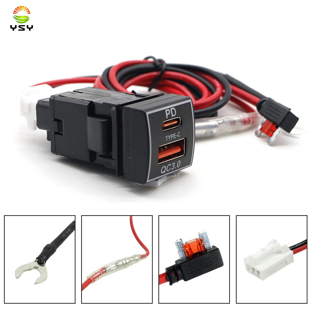 

YSY 1 шт. USB YTPE-C быстрая зарядка QC3.0 автомобильное зарядное устройство разъем 12 В 24 В адаптер питания для зарядки телефона для Toyota Camry Carola TS-07-C