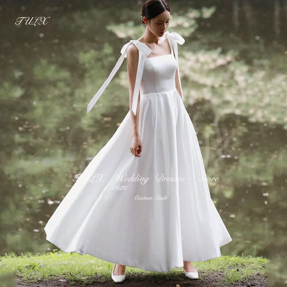 

TULX Simple Spaghetti Strap White Satin Korea Wedding Dresses 웨딩드레스 Custom Made Corset Elegant A-Line Bride Gowns Plus Size 2025