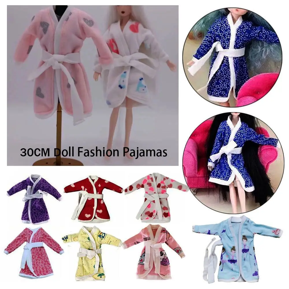 Play House Casual Wear Pink Gray Heart Sleeping Clothes Bathroom Suits Winter Pajama 30cm Dolls Bathrobe