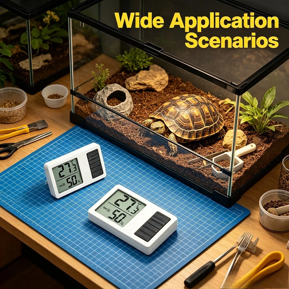High Quality Solar Powered Mini Digital Thermo-Hygrometer Accurate Temp Humidity Monitor for Baby Room Reptile Tank Car Cigar