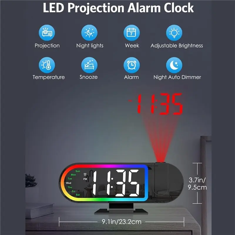 ABKY-Projection Alarm Clock With Projector, 8.5