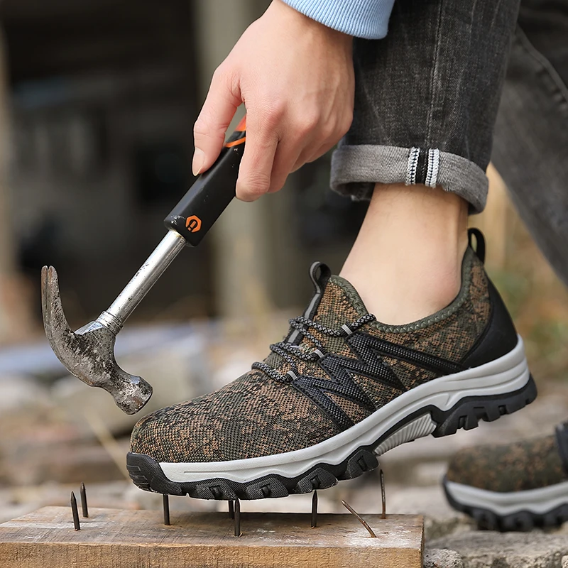 

Mens Work Boots Mesh Safety Shoes Steel Head Non-slip Rubber Man Hikking Shoes Outdoor Sneakers Lace Up Casual Boots Flat Soft